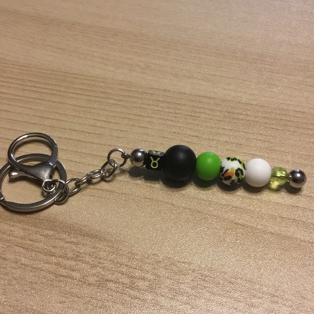 Beaded Keychain with Green and Black Accents